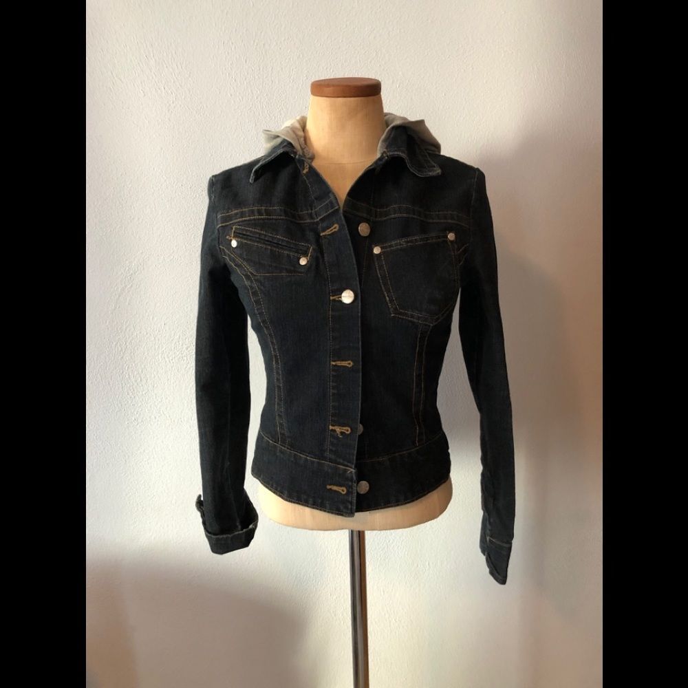 Younique Juniors Denim Jacket Dark Wash Hoodie Small - Picture 5 of 7